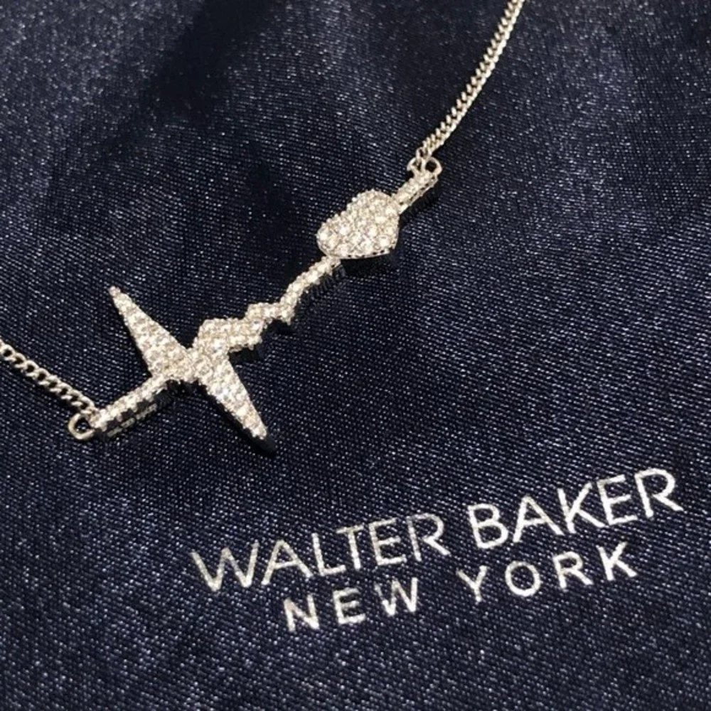 Walter Baker Crystal Heartbeat Necklace New - Picture 2 of 14
